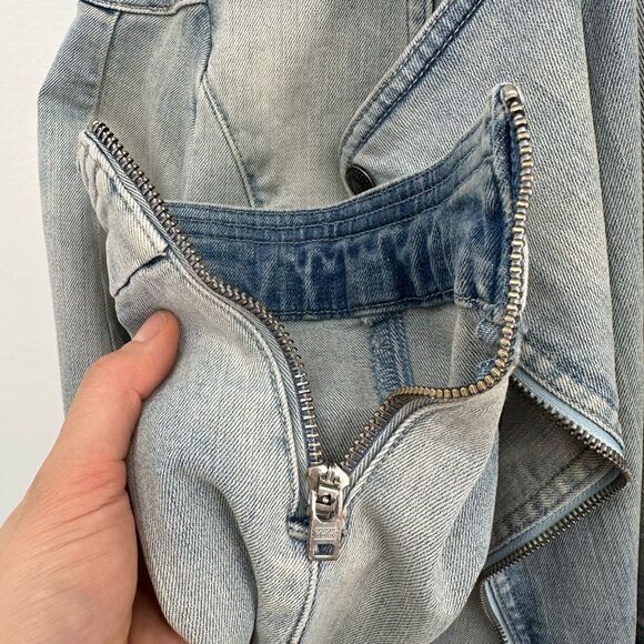 Y2K Light Wash Denim Biker Jacket Tommy Hilfiger Zip Front Silver Hardware S - Picture 10 of 15